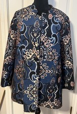 Chico's Size 1 Jacquard Jacket Paisley pattern mandarin collar