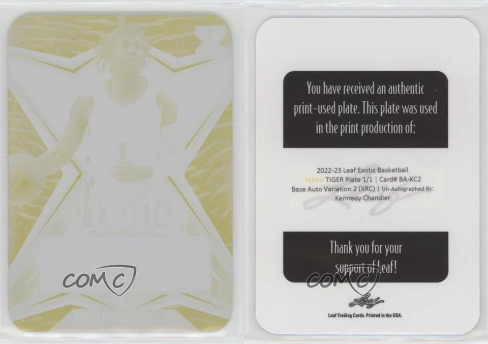 2022 Leaf Exotic Printing Plate Yellow Tiger 1/1 Kennedy Chandler Rookie RC 4z8 - Image 3 of 3