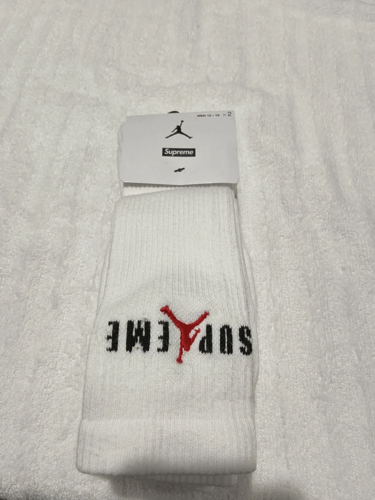 SUPREME / Jordan Crew Socks -2 Pairs - White HF1398 100 Men's Size 12-15 XL