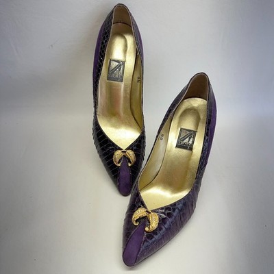 J. Renee Women s Shoes 8N Snake Skin Style Pump Pointed Toe Purple Gold 3'' Heel