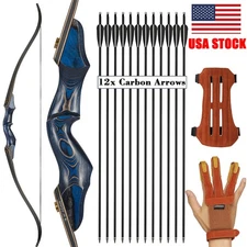60" Takedown Recurve Bow 25-50lbs Adult Hunting Target Archery Bow Arrows Shoot