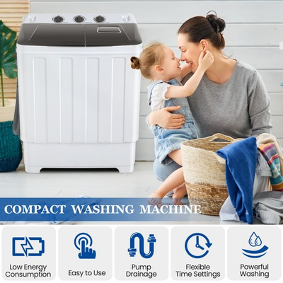 #ad 30lbs Compact Portable Mini Washing Machine Semi Auto Washer Compact Twin Tub US $199.99