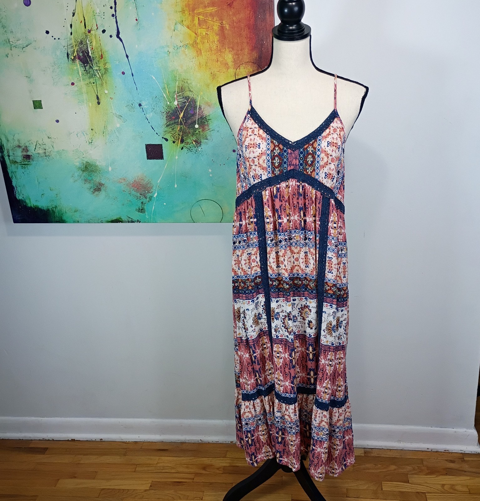 Knox Rose Multicolor Boho Patchwork Midi Dress - image 1