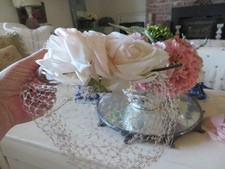 Lot 4 Vintage three PINK Roses Hats Millinery Bows w Roses 40's Earlier