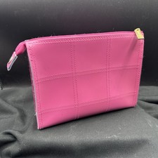 Estee Lauder Hot Pink Cosmetic Makeup Bag Faux Patent Zip Pouch Grid Stitch 7.5"