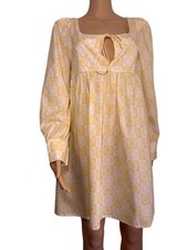 Glamorous Size 12 Cotton Dress Long Sleeve Mini Prairie Yellow Sunflower Cotton
