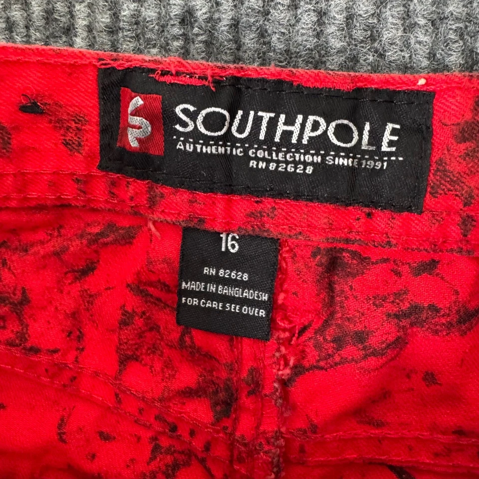 Pantalones de mezclilla Southpole Youth 16 rojos negros lavados en mármol motociclista ropa de calle Foto 4 de 4