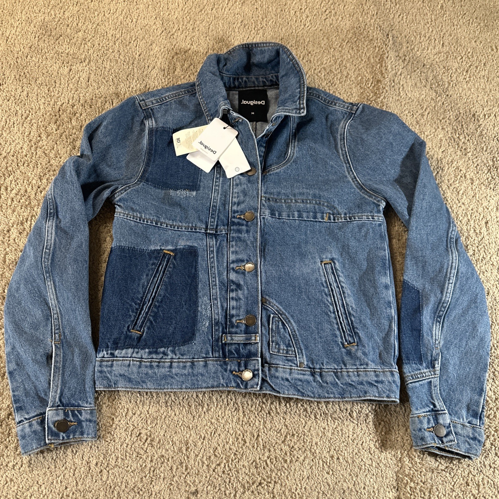 Desigual Jacket Womans Medium Blue Patch Distress… - image 1