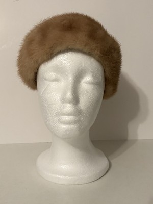 Vintage Tan/Beige/Light Brown Natural Fur Mink? Cap Hat 22  Inside Measurement.