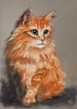 Red Cat Original Art Pet Portrait Painting Cat Pastels Art Orange Cat Artwork
