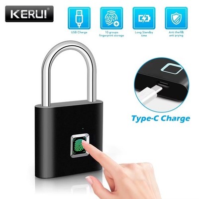 KERUI Vorhängeschloss Fingerabdruck Wasserdicht IP67 Ohne USB Typ-C Stick