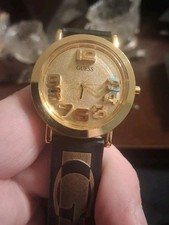 Men's Vintage 1995 Guess Watch 36mm Gold 3D Dial New Battery Original Strap 🌟