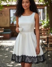 Express Women’s Sleeveless Ivory Dress w/ Black Lace Hem (Sz 2)