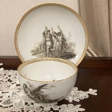 1774 Antique Meissen Marcolini Grisaille Apollo Daphne Mythology Cup Saucer