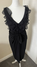 Elie Tahari black viscose stretch dress ruffle neckline dress 8