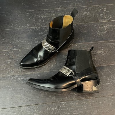Toga Pulla black leather Western Moto Cowboy Ankle Boots size 40 silver