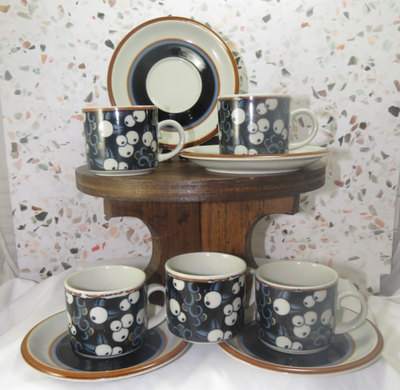 Set of 4 Vintage Arabia Finland Taika Blue Berry Pattern ARABIA