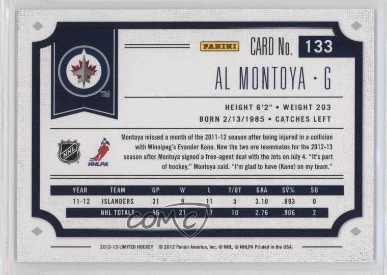 2012-13 Panini Limited Silver /49 Al Montoya #133 - Image 2 of 2