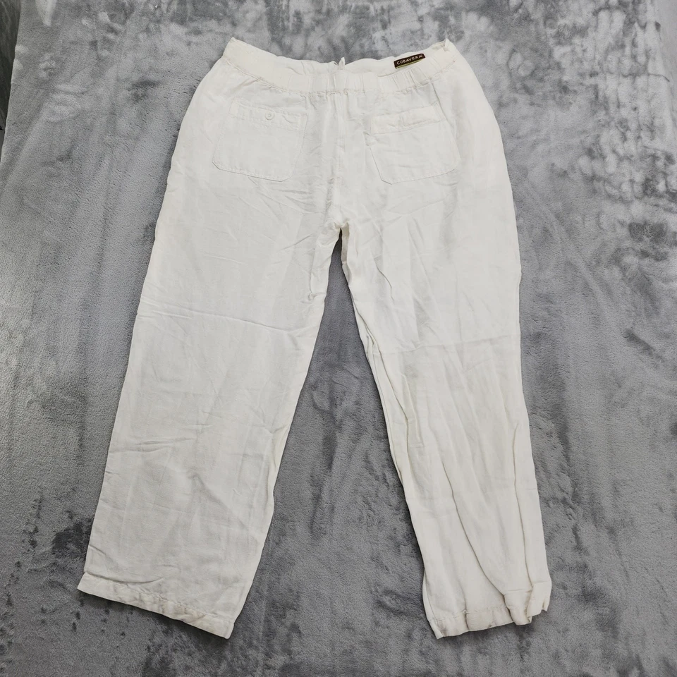 Pantalones Cubavera Para Hombre XL Blanco Mezcla de Lino Natural Cordón Bolsillos Rectos Foto 2 de 4