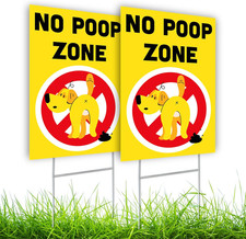 2 PC No Pooping Dog Signs for Yard - 8x12 inches, Poop Zone set 2