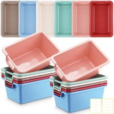 Thyle 12 Pieces Cubby Book Bins for Classroom, Handle, Morandi Color2
