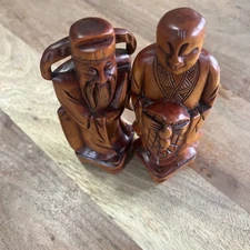 Pair Of Carved Wood Japanese Statues Figures 9” Tall