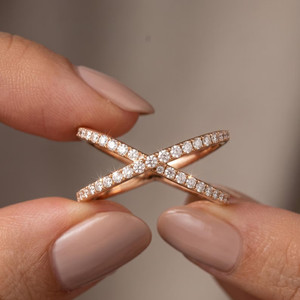 Authentic 1.40Ct Lab Created Moissanite Criss Cross Wedding Band Ring 14K Rose Gold Plated