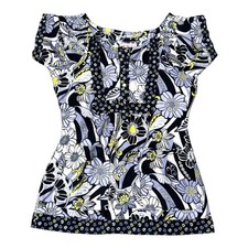 Womens Floral Print Top Koi By Kathy Peterson XS Black Yellow Paisley Nuring