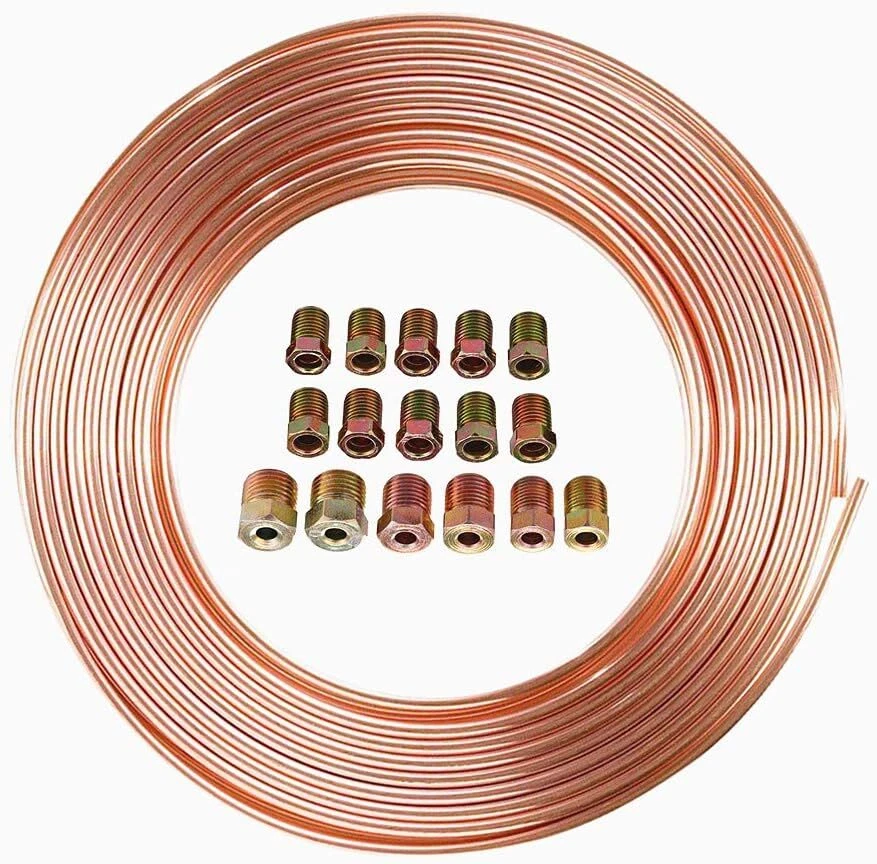 Катушка рулона 25 футов 1/4 дюйма наружный диаметр медный никель автомобильный тормоз топливопровод трубки комплект с 16 фитингами - Изображение 3 из 4