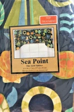 Sea Point Arch Valance Navy Rope Cord Trim Nautical Print Summer Beach House