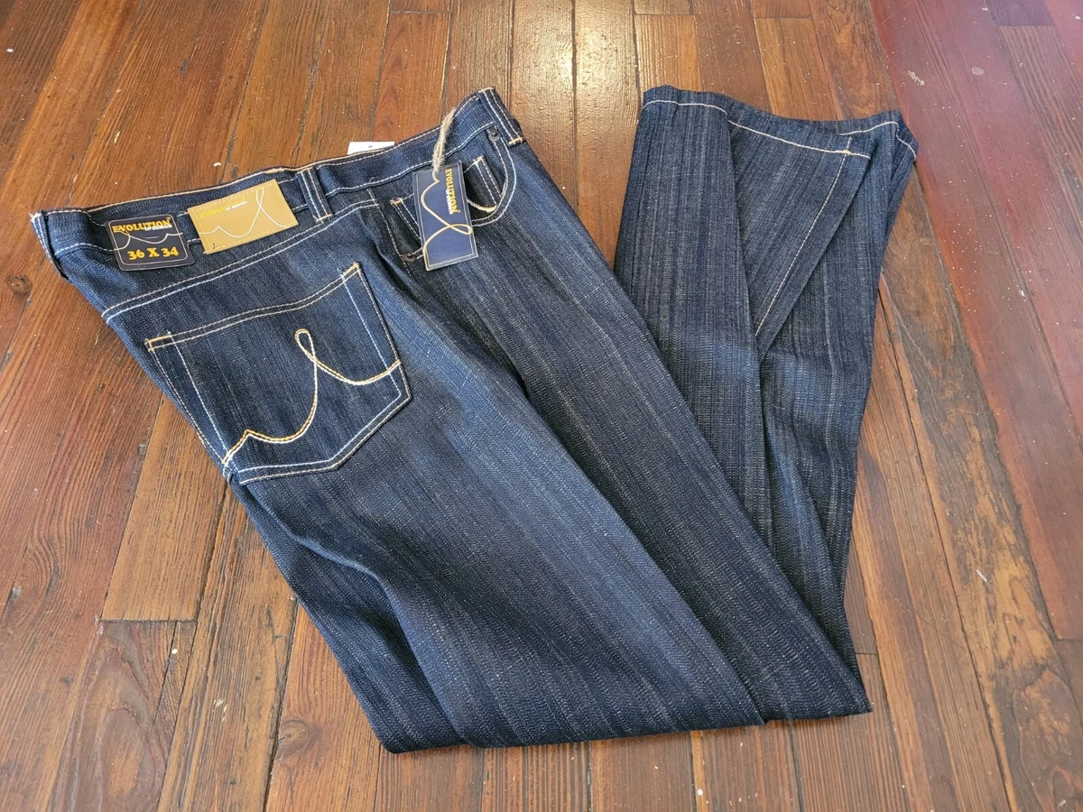 NEW Evolution In Design Jeans Mens 36x34 Dark Blue Yellow Stitching