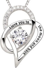 Sterling Silver I Love You to The Moon  Back Love Heart Pendant Necklace Gifts