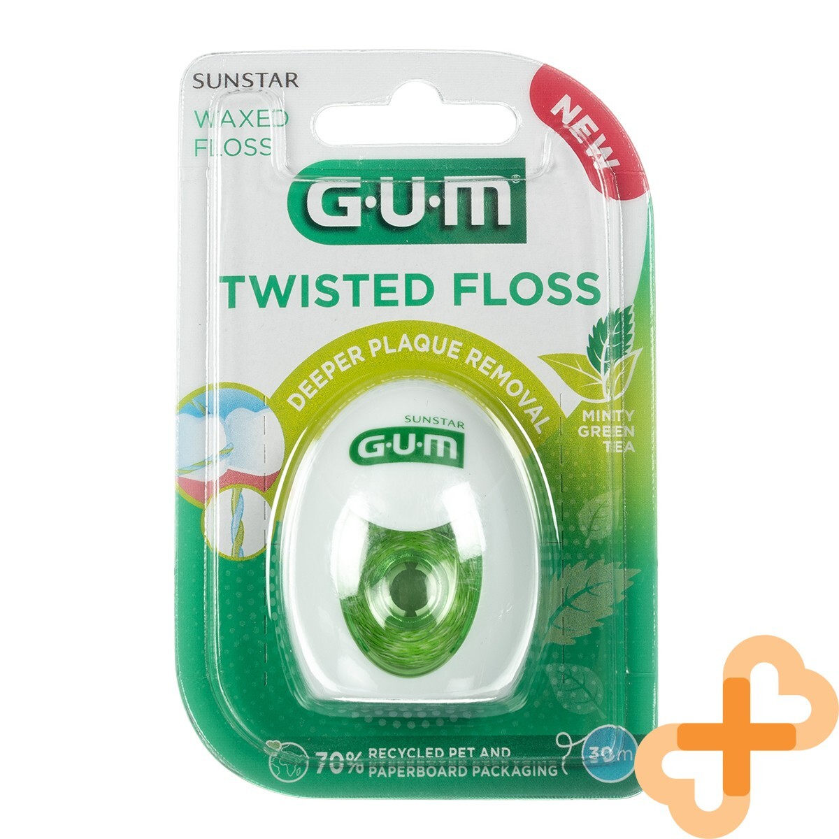 GUM Twisted Floss Interdentale Filo 30 M Intrecciato Cerato Con Tè Verde