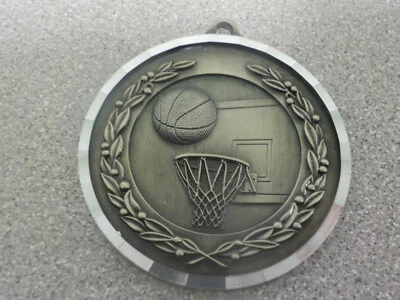 Basketball medal, Gold, award, 2", ball & hoop, boys girls,1st place, engraved