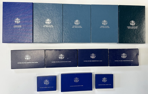 LOT OF 12 United States Prestige Silver Sets & Silver Coins c.1986-1990 M-123