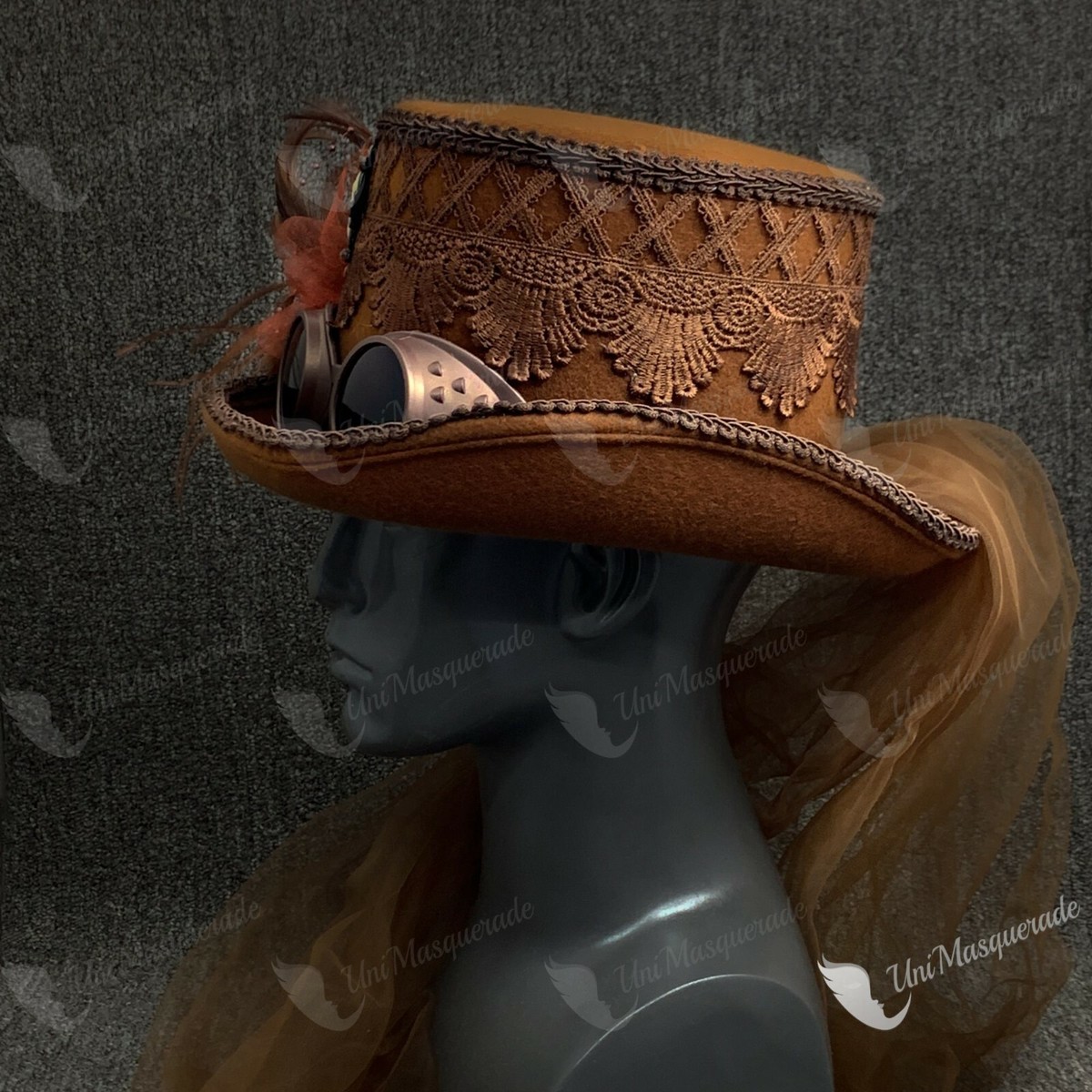 Unisex Brown Steampunk Top Hat One Sits Fits Most Halloween Theater Ren Faire Steampunk Hat in Various Designs, Top Hat Cosplay Costume  main image 4