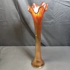 Fenton Marigold Iridescent Carnival Glass Swung Vase Fine Rib 16in