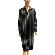 Missguided Button Up Long Sleeve Tunic Shirt Dress Size 6 Black Stripe Oversized