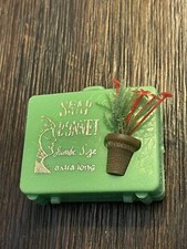 VTG 60s Green Plastic Travel Case Snap Bonnet Jumbo Long Rain Hat Flowers Unused