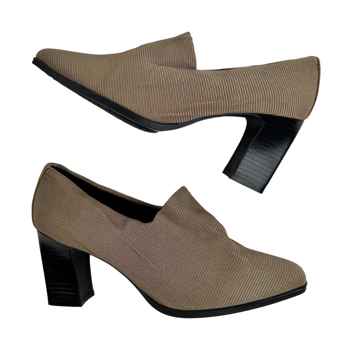 Vintage 90s Aerosoles Ankle Pumps Textured Fabric Heeled Loafer Shoes