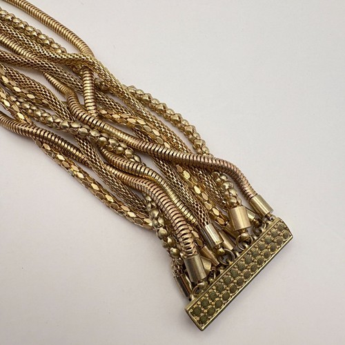 Vintage Gold Tone Bracelet Multi Strand Bold Rope Chain Magnetic Clasp - Picture 6 of 8