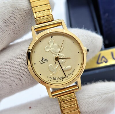 MICKEY MOUSE Lorus ''Golden Emboss Classic'' Quartz, LADIES WATCH in BOX R24-29