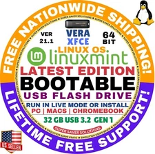 Linux MINT 21.1 USB VERA XFCE 64-Bit Live Boot, Full Install for MAC, PC