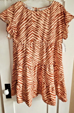 NWT Nine West Zebra print brown lightweight dress tiered tie back Sz M