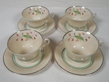 Old Ivory 'Coralbel' Syracuse China Cup and Saucer Set/Lot of 4, Made in America