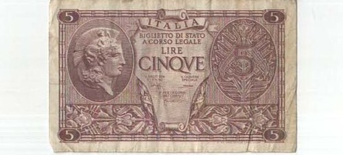 ITALIEN BANKNOTE 5 P31c 1944 F