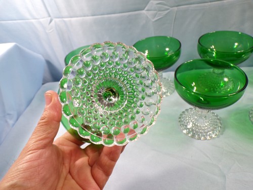Set of 7 Anchor Hocking Forest Green Glass Bubble Sherbets Champagne Goblets - Picture 3 of 7