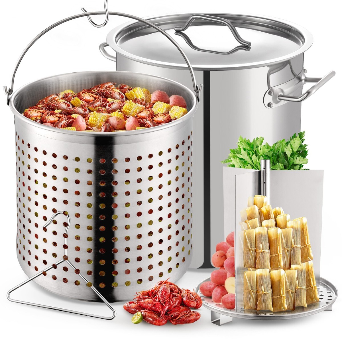 Commercial 32-100QT Stainless Steel Seafood Crab Boil Pot Stock