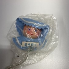 Vtg Blue Baby Boy Chenille Pipe Cleaner Plastic Face Pkg Decoration Baby Shower