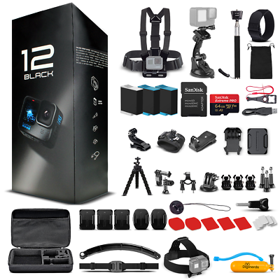 GoPro HERO 12 - Action Camera + 64GB Card, 50 Piece Accessory Kit 